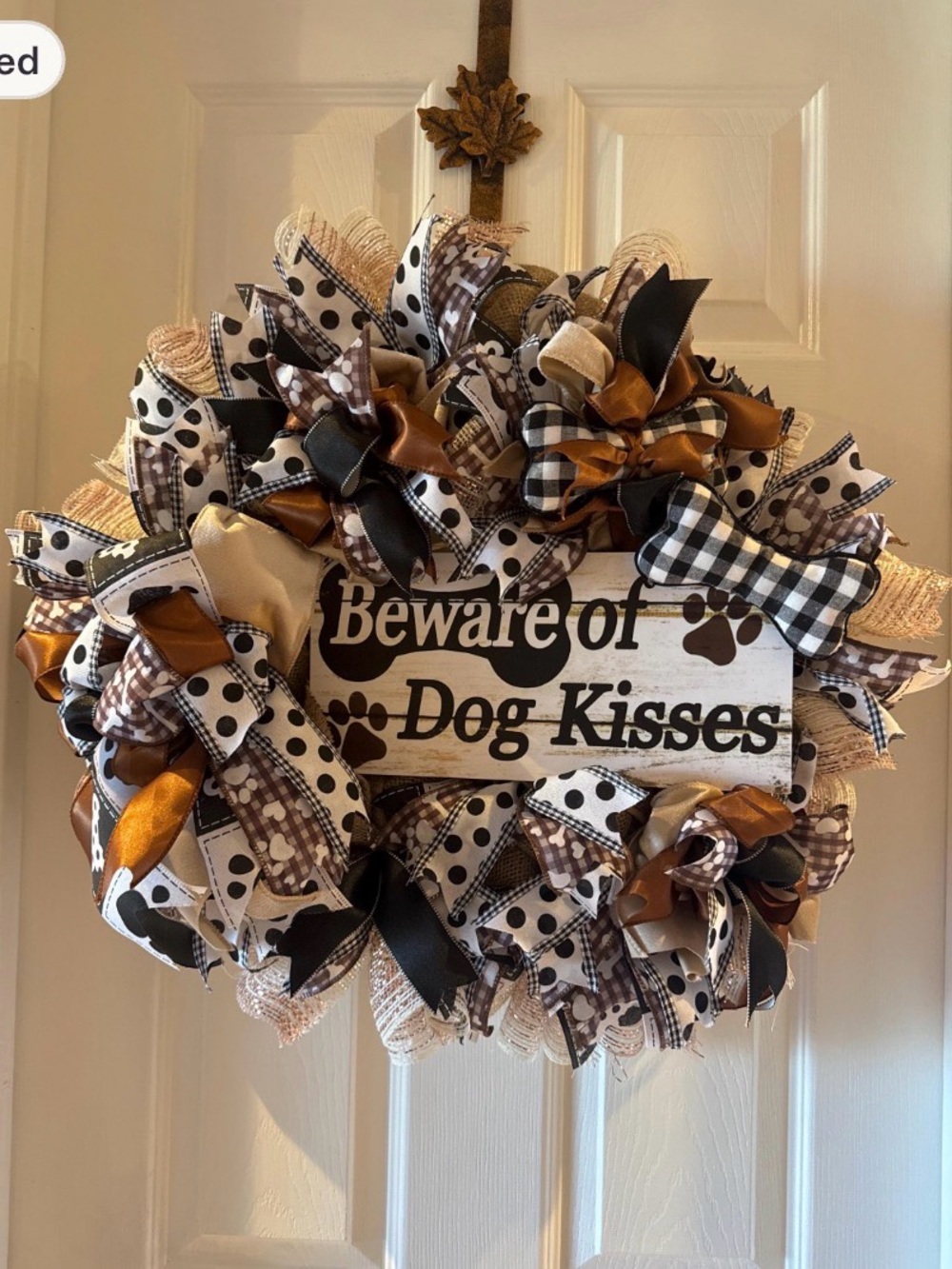 Beware of Dog Kisses Rustic Wreath - Brown, Black & Cream